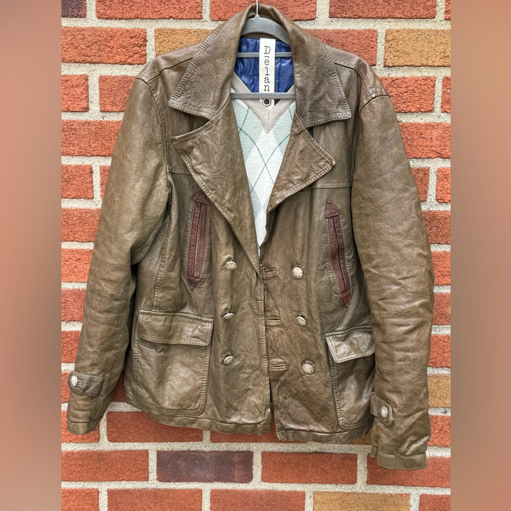 Green Italian leather jacket with beautiful lining